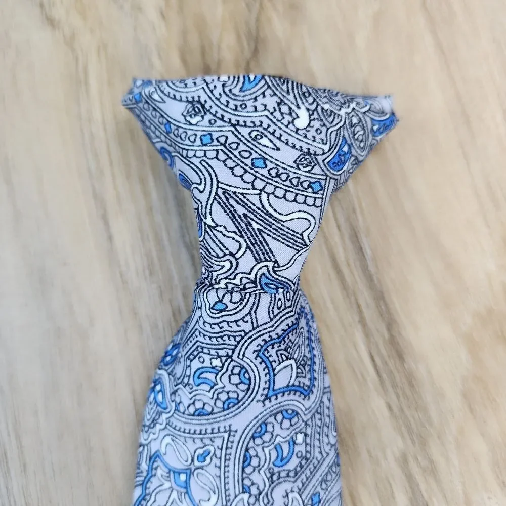 💜Gray & Blue Paisley Pre-Tied Clip-on Tie Youth XLarge